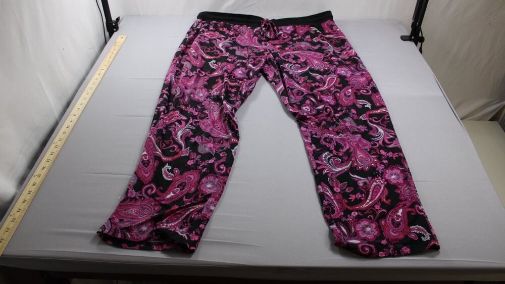 Symple Nyc Womens 2X Pajama Pants Pink Black Paisley Stretch Sleep Lounge